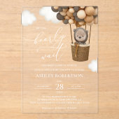 クマ、茶色の風船、熱気球、赤ちゃんシャワー アクリル招待状 (正面)