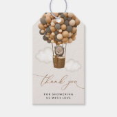 クマ、茶色の風船、熱気球、赤ちゃんシャワー ギフトタグ (正面)