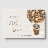 クマ、茶色の風船、熱気球、赤ちゃんシャワー ゲストブック (正面)