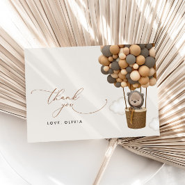 クマ、茶色の風船、熱気球、赤ちゃんシャワー サンキューカード