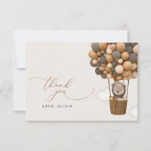 クマ、茶色の風船、熱気球、赤ちゃんシャワー サンキューカード (正面)