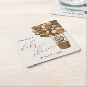 クマ、茶色の風船、熱気球、赤ちゃんシャワー スクエアペーパーコースター (アングル)