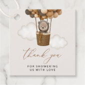 クマ、茶色の風船、熱気球、赤ちゃんシャワー フェイバータグ (正面)