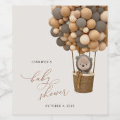 クマ、茶色の風船、熱気球、赤ちゃんシャワー ワインラベル (シングルラベル)