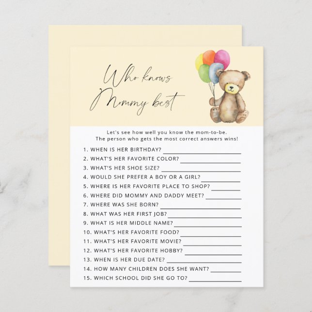 クマ – 誰がママのゲームを知っ最高のている (正面/裏面)