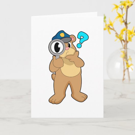 クマ 警察官 虫眼鏡 カード (黄色い花)