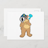 クマ 警察官 虫眼鏡 ポストカード (正面/裏面)