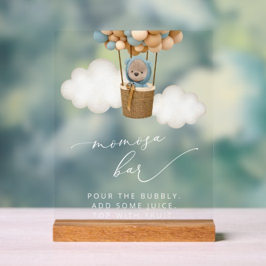 クマ、青い風船、熱気球、桃佐バー アクリルサイン (ニュートラル)