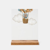 クマ、青い風船、熱気球、桃佐バー アクリルサイン (正面)