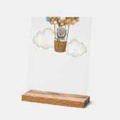 クマ、青い風船、熱気球、桃佐バー アクリルサイン (傾斜)