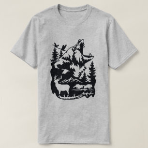 クマ、鹿を特徴とする野生動物のシルエット Tシャツ