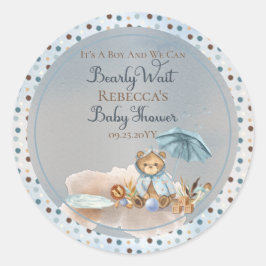 クマ | Blue AnブレラBearly Wait Boy Baby Shower ラウンドシール