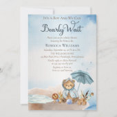 クマ | Blue AnブレラBearly Wait Boy Baby Shower 招待状 (正面)