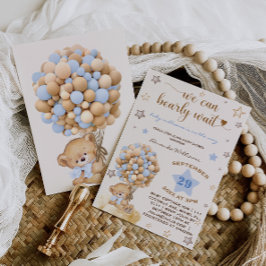 クマbearly待つライトブルー赤ちゃんシャワー 招待状