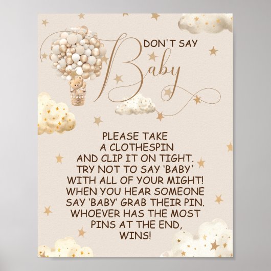 クマBohoバルーンはベビーゲームサインを言わない ポスター (正面)