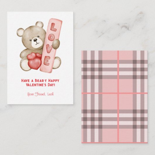 クマYハッピーバレンタインデーの水色だ ノートカード (正面/裏面)