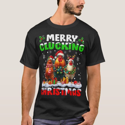 クメリークラッククリスマスチキンサンタハットクリスマス Tシャツ (正面)