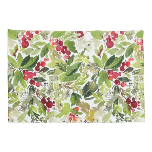 クメリーリスマス水色の赤いベリー 枕カバー (裏面-右)