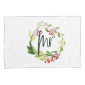 クメリーリスマス水色の赤いベリー 枕カバー (正面右)