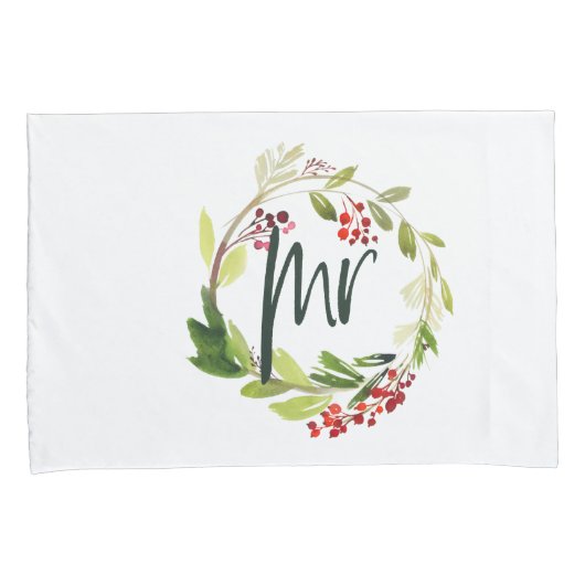 クメリーリスマス水色の赤いベリー 枕カバー (正面右)