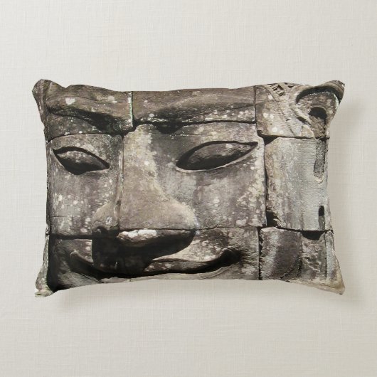 クメールストーン顔...カンボジア・バイヨン・テンプル アクセントクッション (正面)