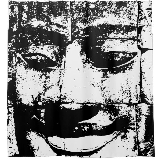 クメールストーン顔...カンボジア・バイヨン・テンプル シャワーカーテン (正面)