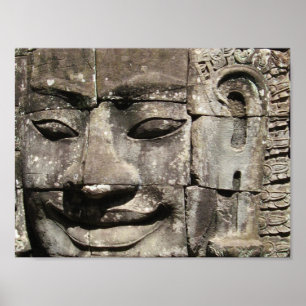 クメールストーン顔...カンボジア・バイヨン・テンプル ポスター