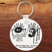 クモおもしろいとクモのくもの巣織り漫画 キーホルダー (正面)