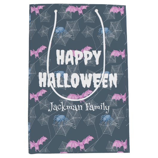 クモとこうもりの可愛いハロウィーン、カスタマイズ ミディアムペーパーバッグ (正面)