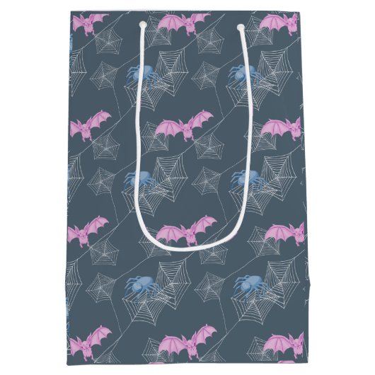 クモとこうもりの可愛いハロウィーン、カスタマイズ ミディアムペーパーバッグ (裏面)