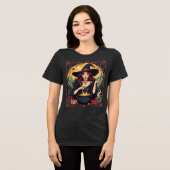 クモとともに魔法に満ちた魔女 トライブレンドTシャツ (正面全面)