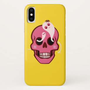 クモとスカルを眼窩に入れた幽霊たちを持つ可愛いソケット iPhone X ケース