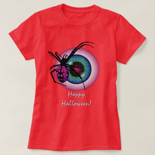 クモと血の玉のハロウィン Tシャツ (デザイン正面)