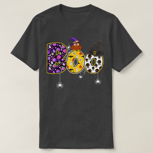 クモと魔女ハットハロウィーンコスム付きブフクロウ Tシャツ (デザイン正面)