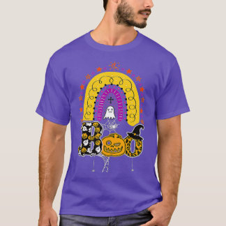 クモと魔女ハットハロウィーン虹のブー Tシャツ