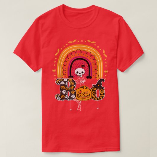 クモと魔女ハットハロウィーン虹2 Tシャツ (デザイン正面)