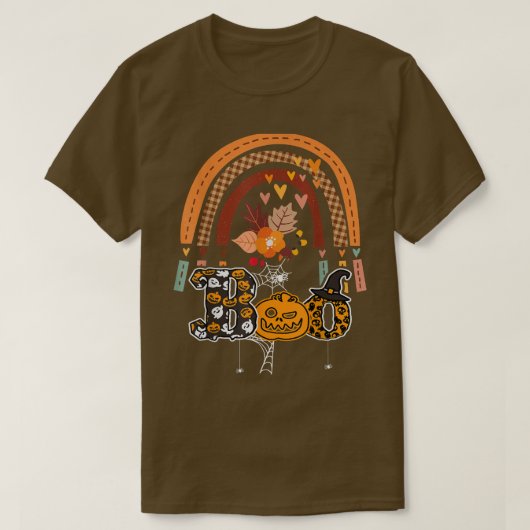 クモと魔女ハットハロウィーン虹2 Tシャツ (デザイン正面)