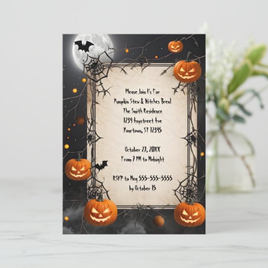 クモの巣とカボチャのランタン ハロウィン 招待状 (スタンド正面)