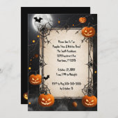 クモの巣とカボチャのランタン ハロウィン 招待状 (正面/裏面)