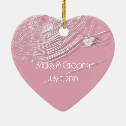 クモの巣とホワイトスパイダーズ結婚キープサックオーナメント セラミックオーナメント (正面)