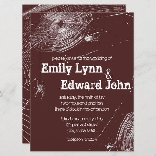クモの巣とホワイトスパイダーズ結婚式招待状 招待状 (正面/裏面)