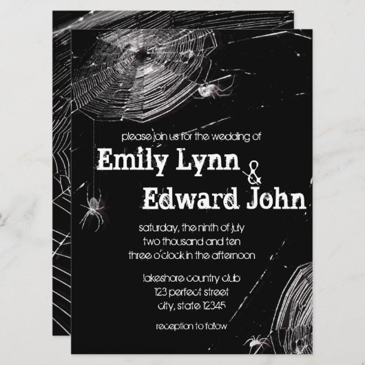 クモの巣とホワイトスパイダーズ結婚式招待状 招待状 (正面/裏面)