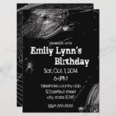 クモの巣とホワイトスパイダーズ誕生日 招待状 (正面/裏面)