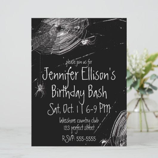 クモの巣とホワイトスパイダーズ誕生日 招待状 (スタンド正面)