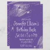 クモの巣とホワイトスパイダーズ誕生日 招待状 (正面/裏面)