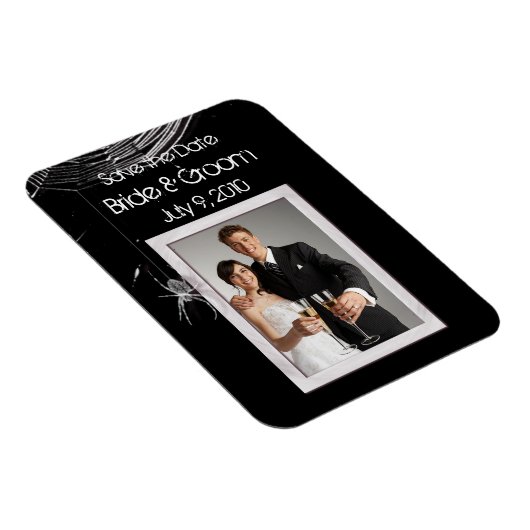 クモの巣と白いクモが日付を保存 マグネット (右側)