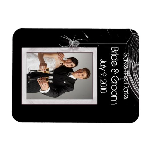 クモの巣と白いクモが日付を保存 マグネット (横)