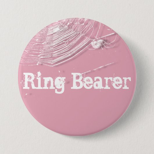 クモの巣と白いクモのリングや輪ベアラ 缶バッジ (正面)