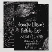 クモの巣と白い蜘蛛の誕生日 招待状 (正面/裏面)