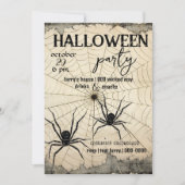 クモの巣にいる2匹の黒いクモ | アンティーク調 招待状 (正面)